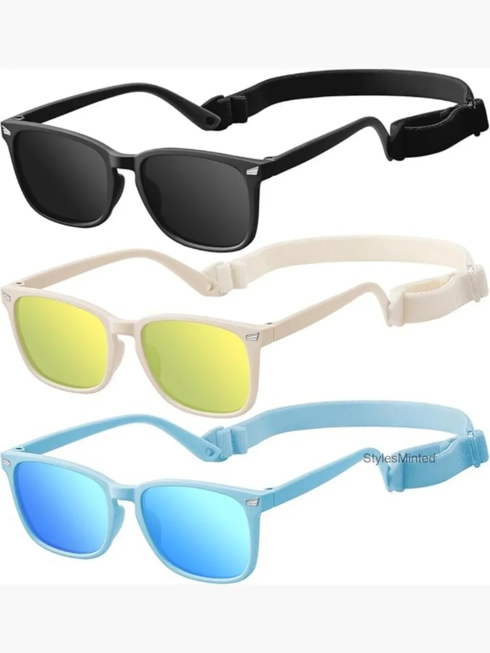Infant Toddler Sunglasses with Strap, UV Protection 3 Pack